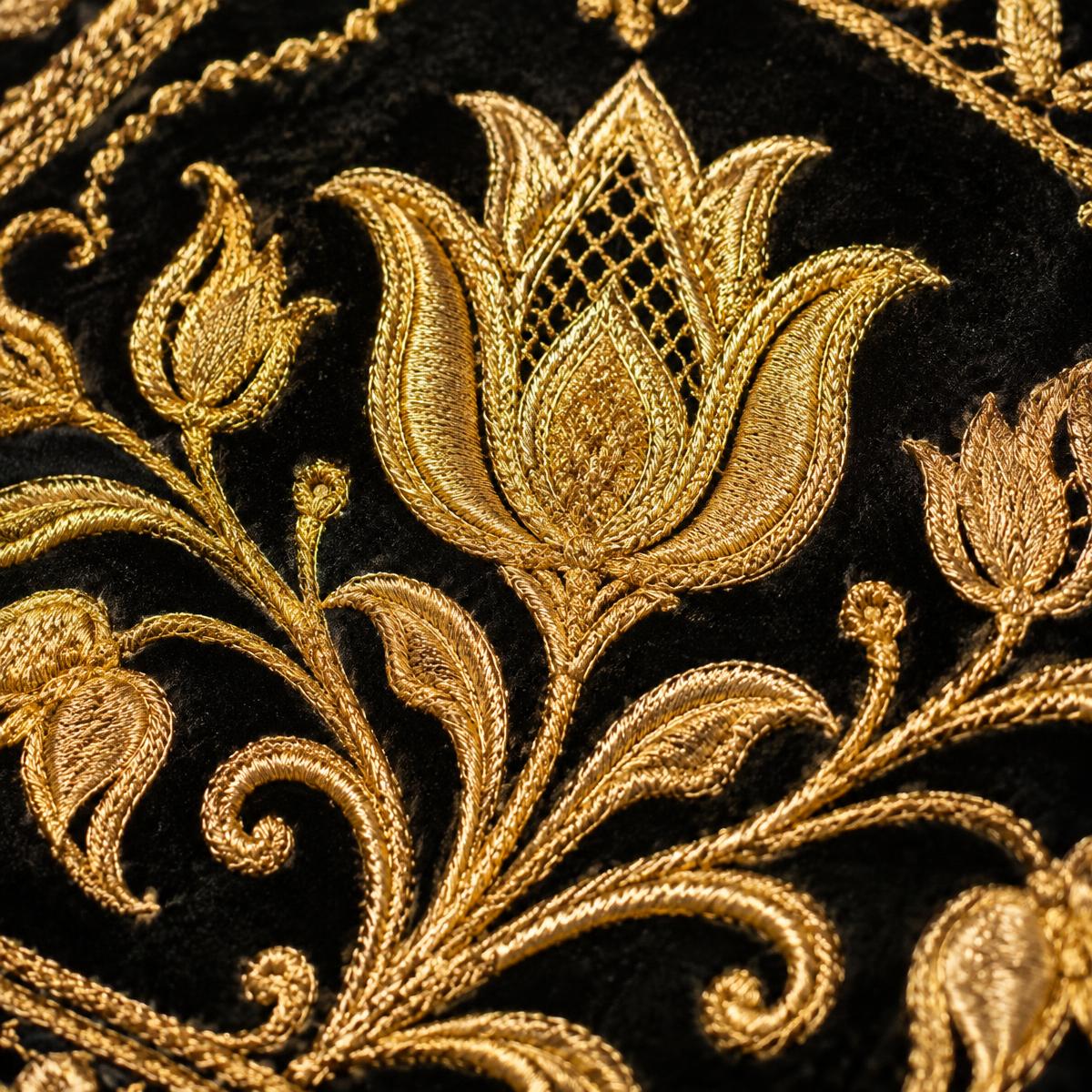 Gold tulip embroidery on black Tatar velvet